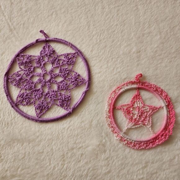 Handmade Crocheted on Wire Dream Catchers Mandelas Set of Two - Picture 1 of 5
